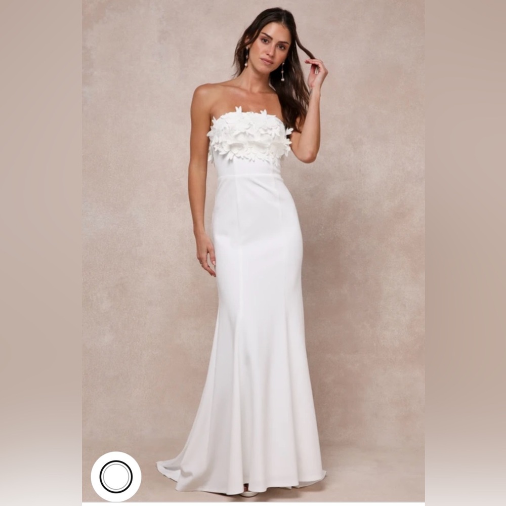 Lulus Love Garden Ivory 3D Floral Embroidered Strapless Maci Dress, SIZE MEDIUM